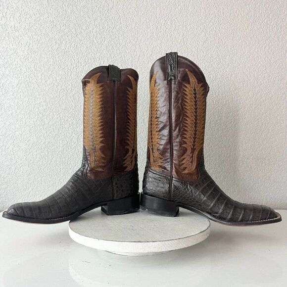 NEW Rod Patrick Mens Cowboy Boots Sz 13.5A Brown Caiman Belly Square Toe RPM101 - Picture 7 of 12